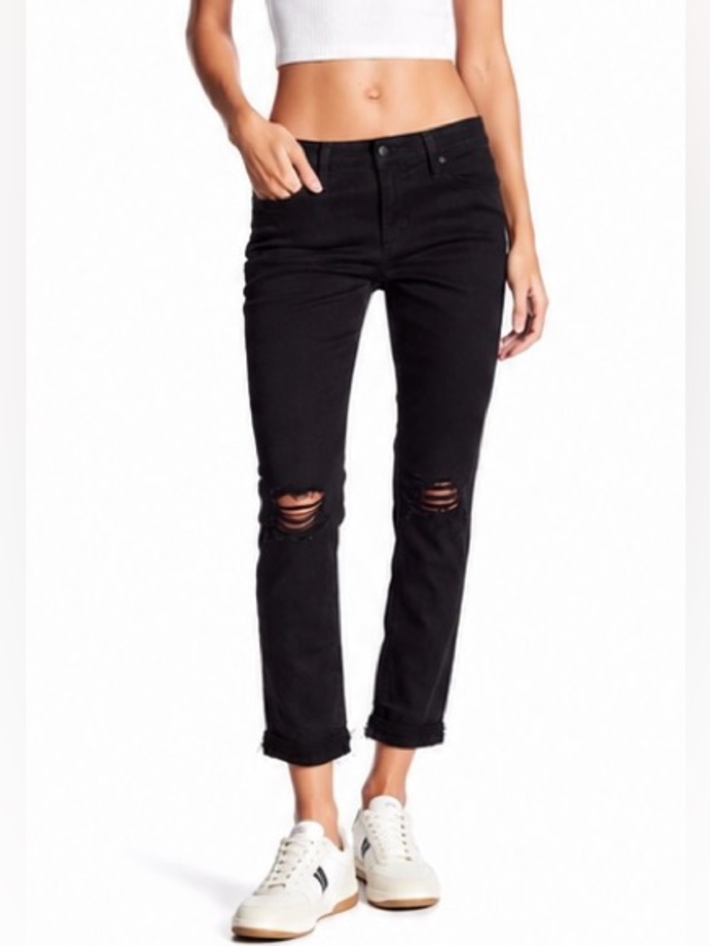 JOE’S Jeans The Markie Crop Skinny Crop Black Distressed Jeans W26